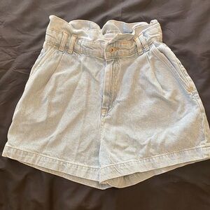 Zara Light Blue Denim Women's Paper Bag High Waist Shorts Size 6